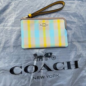 Coach Yellow and Blue Plaid Wristlet